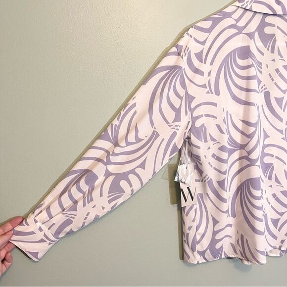 Worthington Nimbus Geo Collared Long Sleeve Button Down Shirt Top Medium NWT - Picture 2 of 11